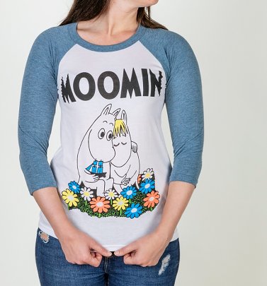 Classic Moomins White And Blue Raglan Baseball T-Shirt Classic Moomins White And Blue Raglan Baseball T-Shirt