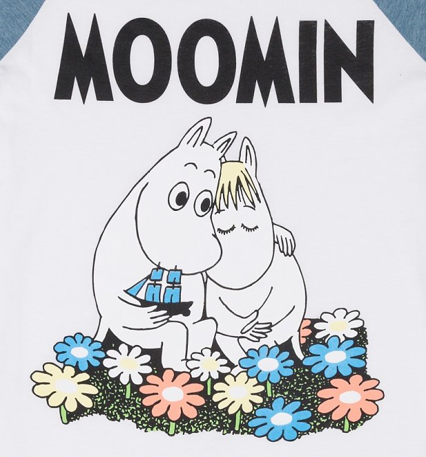 Classic Moomins White And Blue Raglan Baseball T-Shirt Classic Moomins White And Blue Raglan Baseball T-Shirt