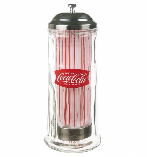 Official CocaCola Fishtail Logo Heavy Glass Straw Dispenser eBay