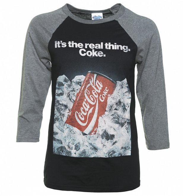 Coca-Cola Retro Advert Black And Grey Raglan Baseball T-Shirt Coca-Cola Retro Advert Black And Grey Raglan Baseball T-Shirt