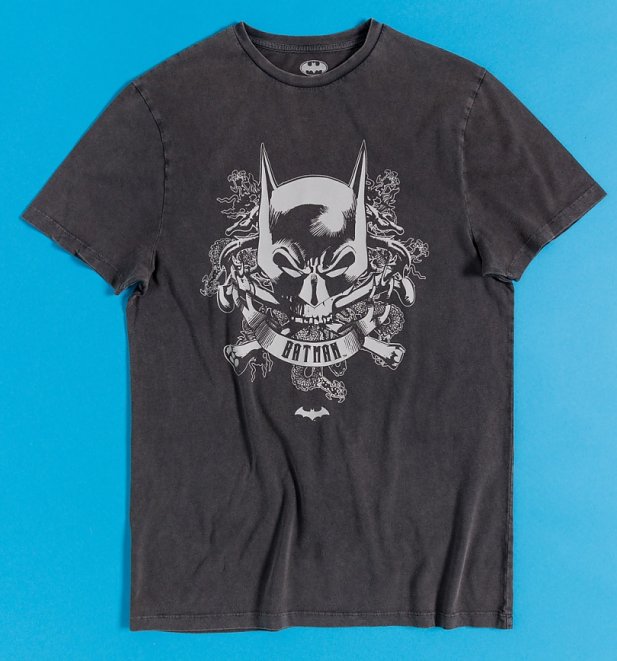 DC Comics Batman Skull Charcoal Vintage Wash T-Shirt