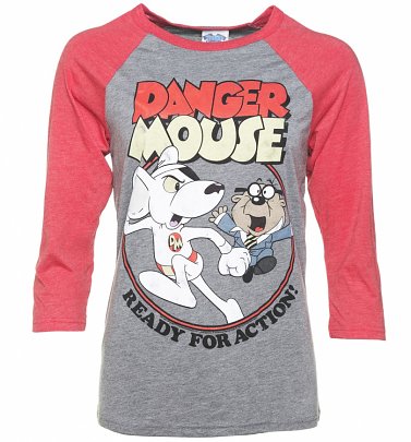 Danger Mouse Ready For Action Grey and Red Raglan Baseball T-Shirt Danger Mouse Ready For Action Grey and Red Raglan Baseball T-Shirt