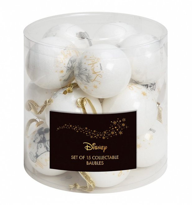 Disney Classics Set of 15 White Glitter Baubles