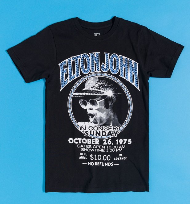 Elton John Live In Concert 1975 Recycled Black T-Shirt