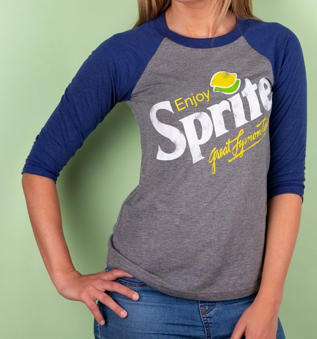 Enjoy Sprite Grey And Navy Raglan Baseball T-Shirt Enjoy Sprite Grey And Navy Raglan Baseball T-Shirt