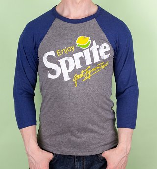 Enjoy Sprite Grey And Navy Raglan Baseball T-Shirt Enjoy Sprite Grey And Navy Raglan Baseball T-Shirt