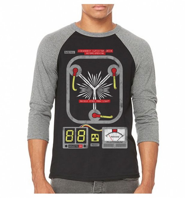Flux Capacitor Black And Grey Raglan Baseball T-Shirt Flux Capacitor Black And Grey Raglan Baseball T-Shirt