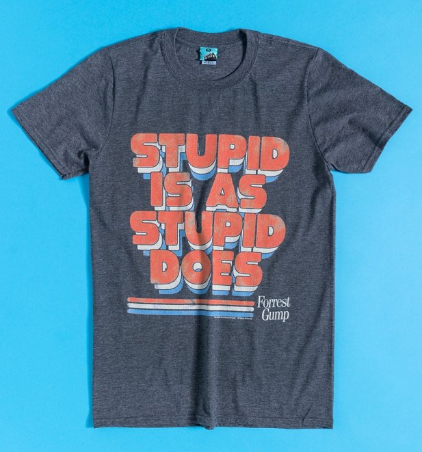 Forrest Gump Stupid Is As Stupid Does Charcoal Marl T-Shirt