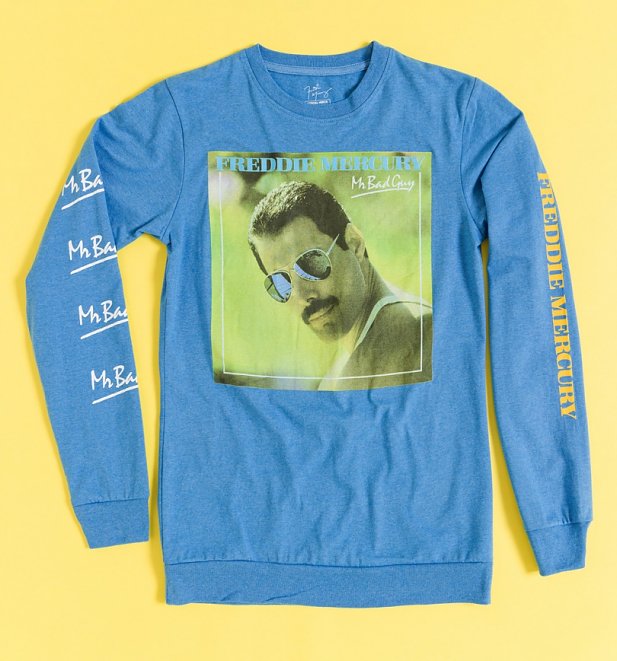 Freddie Mercury Mr Bad Guy Blue Long Sleeve T-Shirt with Sleeve Print