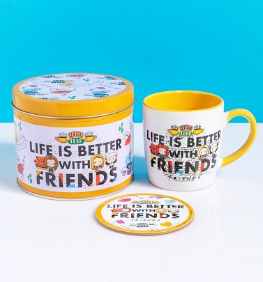 Friends Chibi Life is Better With Friends Coffee Mug and Coaster in Tin Friends Chibi Life is Better With Friends Coffee Mug and Coaster in Tin