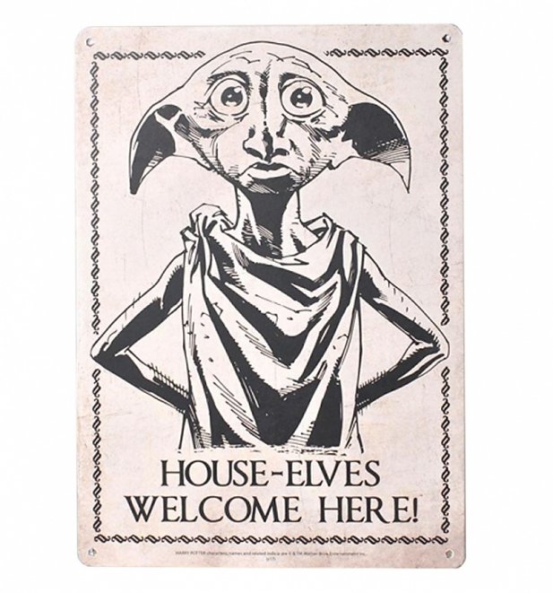Harry Potter Dobby House Elves Welcome Here Small Tin Sign Harry Potter Dobby House Elves Welcome Here Small Tin Sign