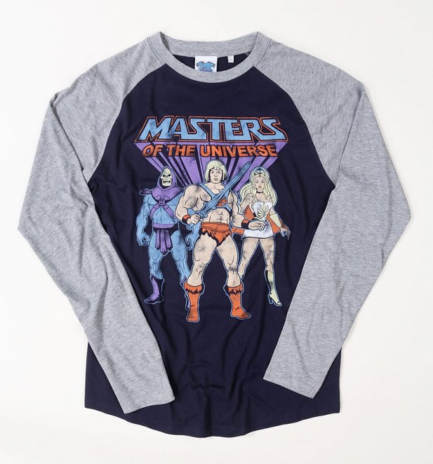 He-Man, She-Ra And Skeletor Oxford Navy And Heather Grey Raglan Baseball Shirt