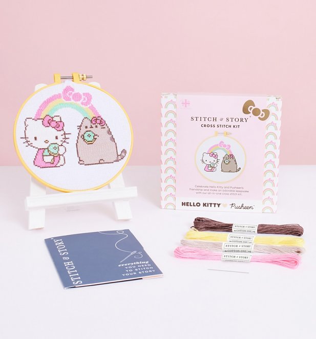 Hello Kitty x Pusheen Rainbow Cross Stitch Hoop Kit from Stitch and Story