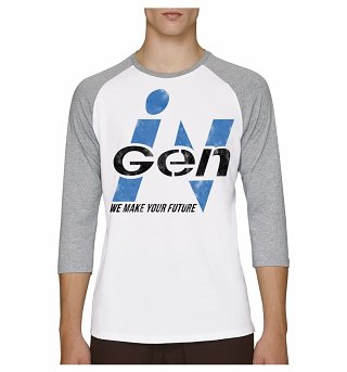 White And Grey Jurassic Park Inspired InGen Logo Raglan Baseball T-Shirt White And Grey Jurassic Park Inspired InGen Logo Raglan Baseball T-Shirt