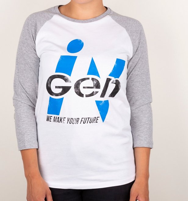 White And Grey Jurassic Park Inspired InGen Logo Raglan Baseball T-Shirt White And Grey Jurassic Park Inspired InGen Logo Raglan Baseball T-Shirt