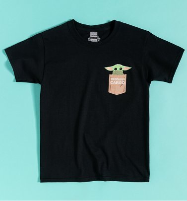 Kids Black Mini Me Star Wars Mandalorian Baby Yoda Pocket T-Shirt Kids Black Mini Me Star Wars Mandalorian Baby Yoda Pocket T-Shirt