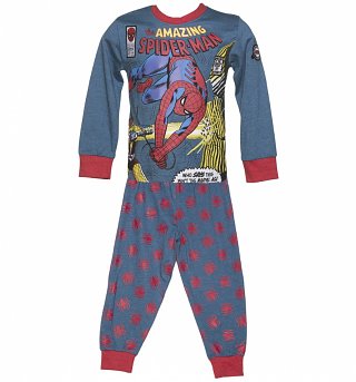 Kids Blue Marl Amazing Spider-Man Pyjamas from Fabric Flavours Kids Blue Marl Amazing Spider-Man Pyjamas from Fabric Flavours