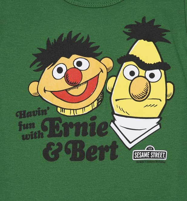 Kids Green Sesame Street Bert And Ernie Havin Fun T-Shirt Kids Green Sesame Street Bert And Ernie Havin Fun T-Shirt