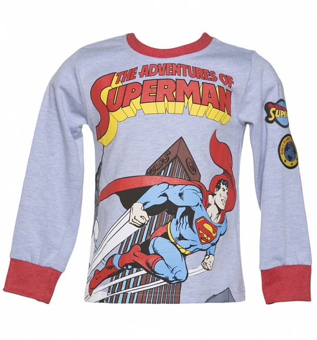 Kids Light Blue Marl DC Comics Adventures Of Superman Pyjamas from Fabric Flavours Kids Light Blue Marl DC Comics Adventures Of Superman Pyjamas from Fabric Flavours