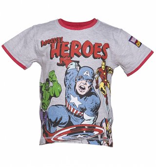 Kids Light Grey Marl Marvel Superheroes Comic Ringer T-Shirt from Fabric Flavours Kids Light Grey Marl Marvel Superheroes Comic Ringer T-Shirt from Fabric Flavours