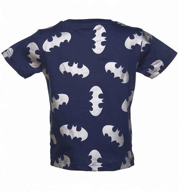 Kids Navy Batman Reflective Logo Repeat Print T-Shirt from Fabric Flavours Kids Navy Batman Reflective Logo Repeat Print T-Shirt from Fabric Flavours