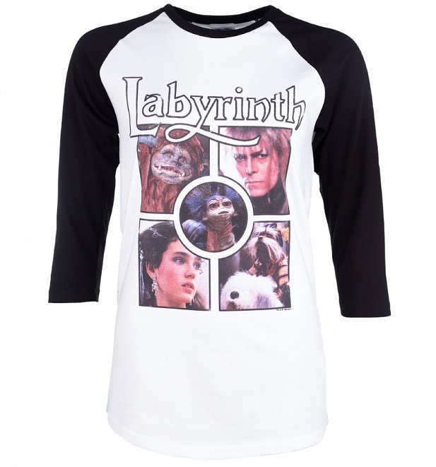 Labyrinth Character Collection White And Black Raglan Baseball T-Shirt Labyrinth Character Collection White And Black Raglan Baseball T-Shirt
