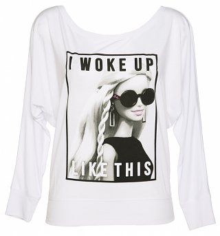 Women's Barbie I Woke Up Like This Off Shoulder Flowy T-Shirt Women's Barbie I Woke Up Like This Off Shoulder Flowy T-Shirt