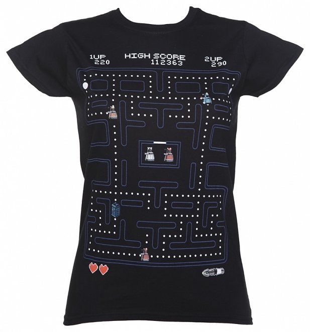 Women's Black Doctor Who Pac-Man T-Shirt Women's Black Doctor Who Pac-Man T-Shirt