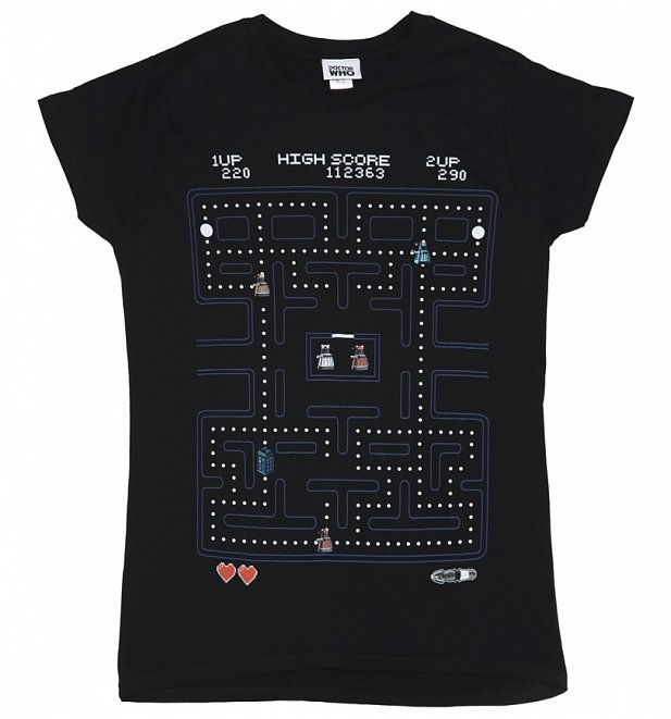 Women's Black Doctor Who Pac-Man T-Shirt Women's Black Doctor Who Pac-Man T-Shirt