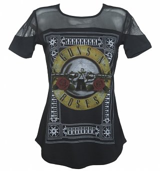 Women's Black Guns N Roses Drum Sheer Panel T-Shirt from Amplified Women's Black Guns N Roses Drum Sheer Panel T-Shirt from Amplified