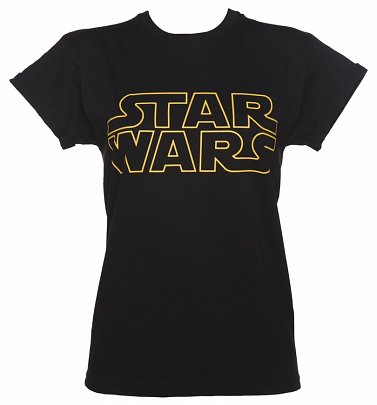 Women's Black Star Wars Logo Rolled Sleeve Boyfriend T-Shirt Women's Black Star Wars Logo Rolled Sleeve Boyfriend T-Shirt