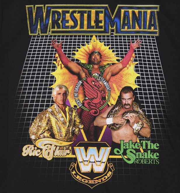 Women's Black Wrestle Mania Legends WWE Rolled Sleeve Boyfriend T-Shirt Women's Black Wrestle Mania Legends WWE Rolled Sleeve Boyfriend T-Shirt