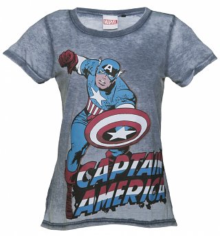 Women's Blue Burnout Captain America Marvel Comics T-Shirt Women's Blue Burnout Captain America Marvel Comics T-Shirt