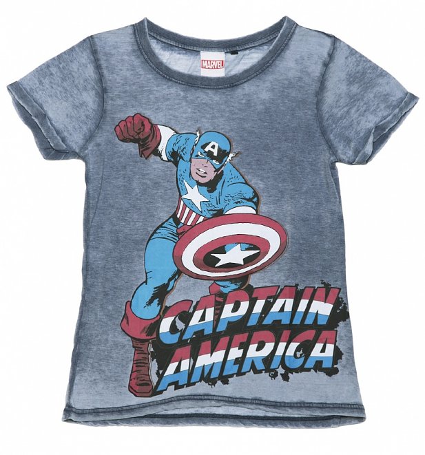 Women's Blue Burnout Captain America Marvel Comics T-Shirt Women's Blue Burnout Captain America Marvel Comics T-Shirt