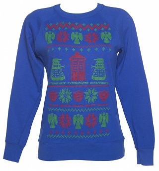 Women's Blue Doctor Who Fair Isle Knit Design Sweater Women's Blue Doctor Who Fair Isle Knit Design Sweater