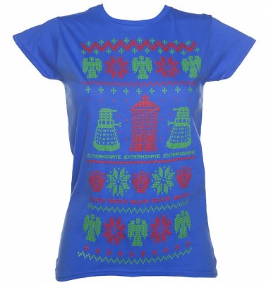 Women's Blue Doctor Who Fair Isle Knit Design T-Shirt Women's Blue Doctor Who Fair Isle Knit Design T-Shirt
