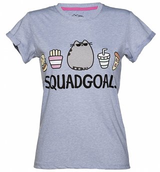 Women's Blue Marl Pusheen Squad Goals Rolled Sleeve T-Shirt Women's Blue Marl Pusheen Squad Goals Rolled Sleeve T-Shirt
