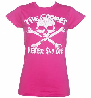 Women's Bright Pink Goonies Never Say Die T-Shirt Women's Bright Pink Goonies Never Say Die T-Shirt
