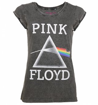 Women's Charcoal Burnout Pink Floyd Dark Side Of The Moon T-Shirt With Rolled Sleeves Women's Charcoal Burnout Pink Floyd Dark Side Of The Moon T-Shirt With Rolled Sleeves