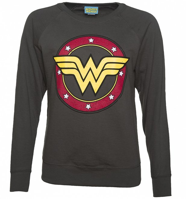 Women's Charcoal Wonder Woman Circle Logo Sweater Women's Charcoal Wonder Woman Circle Logo Sweater