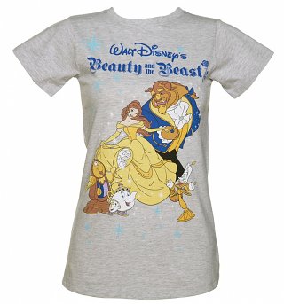 Women's Grey Marl Walt Disney's Beauty And The Beast Stars T-Shirt Women's Grey Marl Walt Disney's Beauty And The Beast Stars T-Shirt
