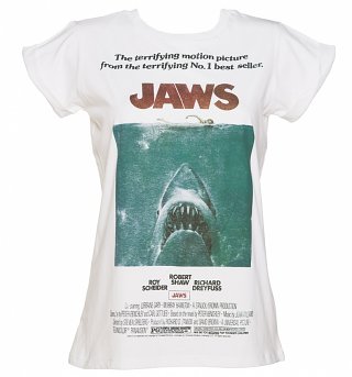 Women's Jaws Movie Poster Rolled Sleeve Boyfriend T-Shirt Women's Jaws Movie Poster Rolled Sleeve Boyfriend T-Shirt