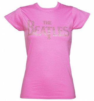 Women's Pink Diamante Beatles Logo T-Shirt Women's Pink Diamante Beatles Logo T-Shirt