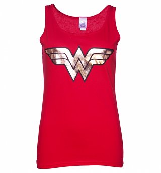 Women's Red Wonder Woman Gold Logo Tank Vest Women's Red Wonder Woman Gold Logo Tank Vest