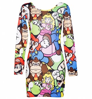 Women's Super Mario Brothers Montage Print Bodycon Dress Women's Super Mario Brothers Montage Print Bodycon Dress