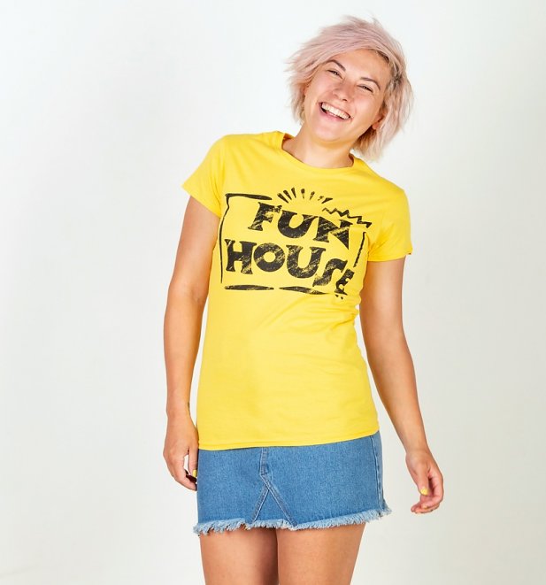 Women's Yellow Team Fun House Logo Fitted T-Shirt