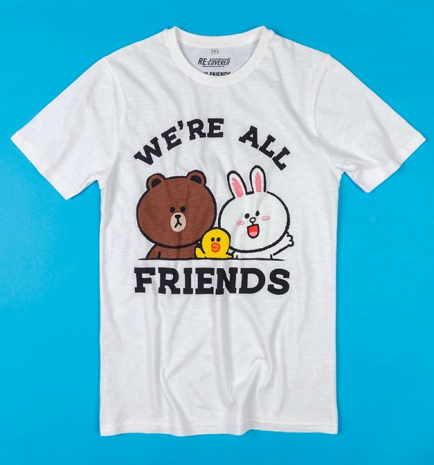 Line Friends We're All Friends Off White Slub T-Shirt from Recovered Line Friends We're All Friends Off White Slub T-Shirt from Recovered