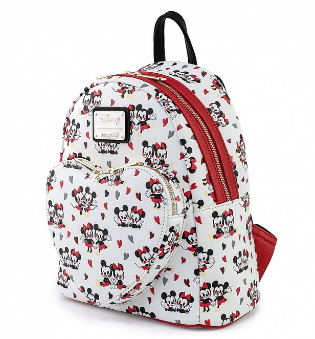 Loungefly Disney Mickey And Minnie Mouse Heart All Over Print Mini Backpack