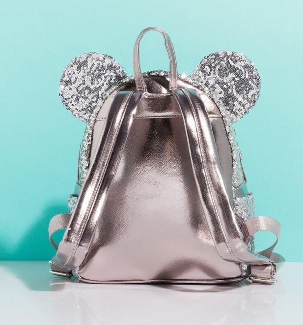 Loungefly Disney Minnie Mouse Silver Sequin Mini Backpack