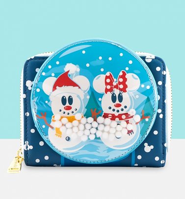 Loungefly Disney Snowman Mickey Minnie Snow Globe Zip Around Wallet